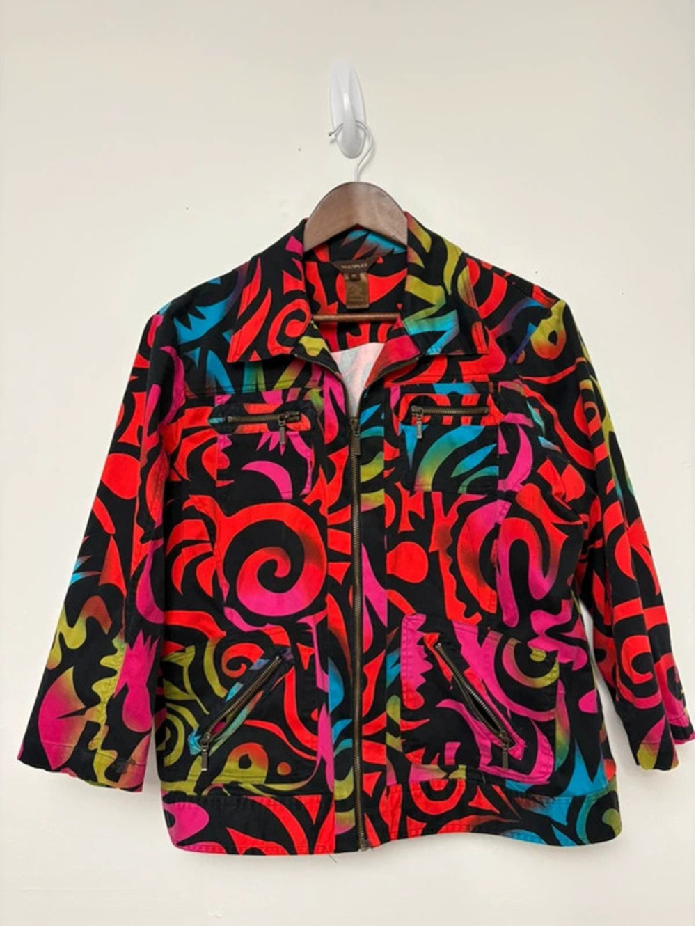 Multiples Women’s XL Multicolor Abstract Print Zip Utility Jacket Artsy